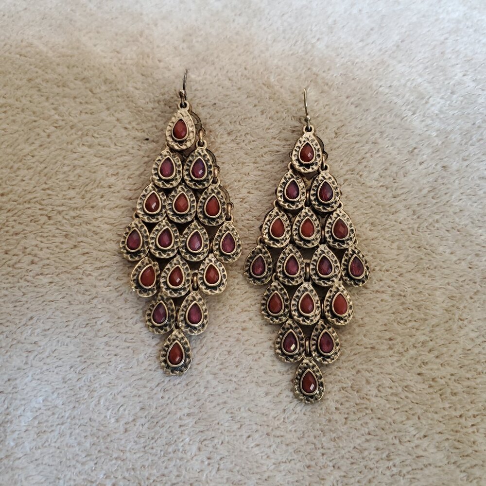 **Prior Host Pick** Dangling Boho Earrings, antiqued gold w/ rust & mauvegems